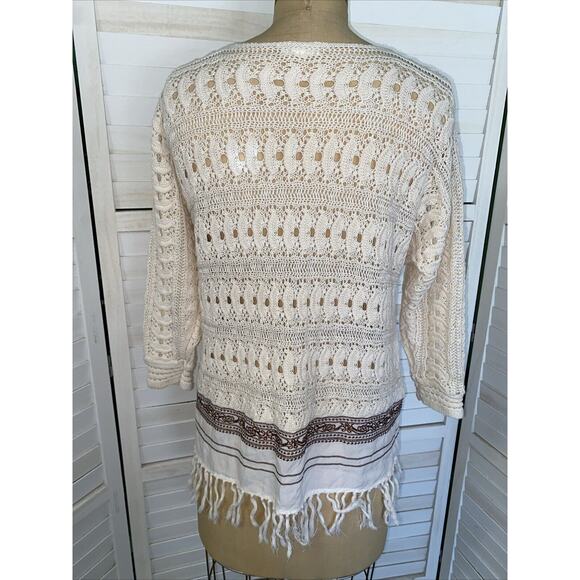Nurture Cream Long Pullover Sweater Ramie Cotton Fringes Embroidery Sz Small - Picture 4 of 7
